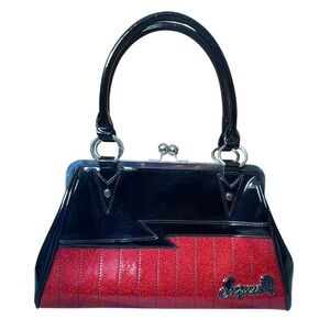 Sourpuss Shock Me Kiss Lock Black & Red Handbag Purse Rockabilly Pinup Retro